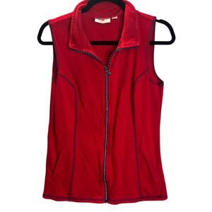 Quacker Factory Red Zip Front Vest Rhinestone Trim Sleeveless Size Small